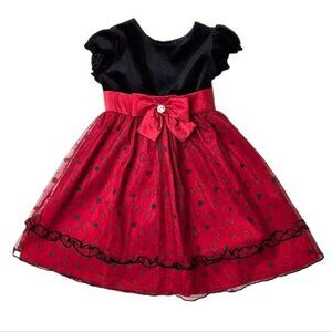 Dollie & Me girl's red and black formal short sleeve dress 4T